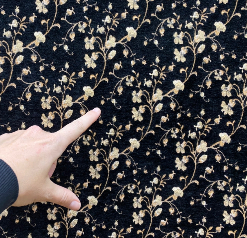 NEW Designer Burnout Floral Upholstery Chenille Velvet Fabric - Black & Beige - Fancy Styles Fabric Pierre Frey Lee Jofa Brunschwig & Fils