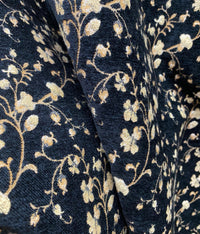 NEW Designer Burnout Floral Upholstery Chenille Velvet Fabric - Black & Beige - Fancy Styles Fabric Pierre Frey Lee Jofa Brunschwig & Fils