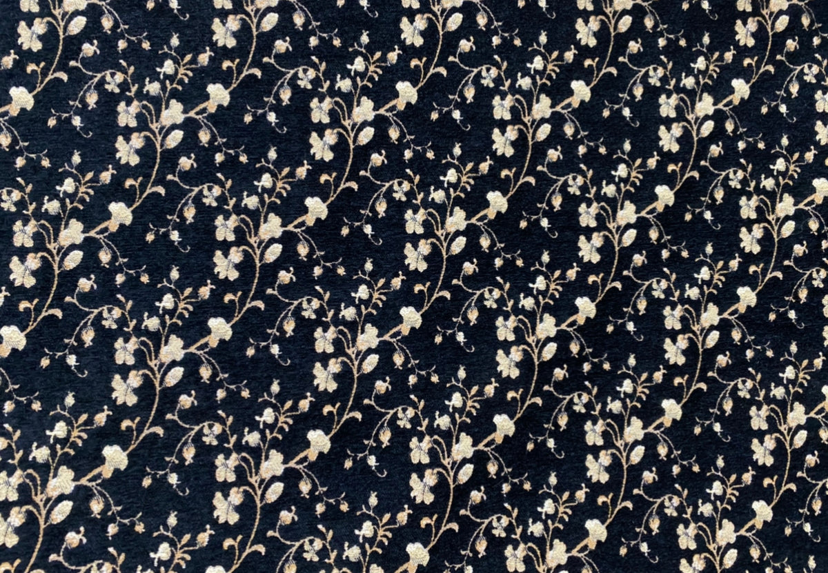 NEW Designer Burnout Floral Upholstery Chenille Velvet Fabric - Black & Beige - Fancy Styles Fabric Pierre Frey Lee Jofa Brunschwig & Fils