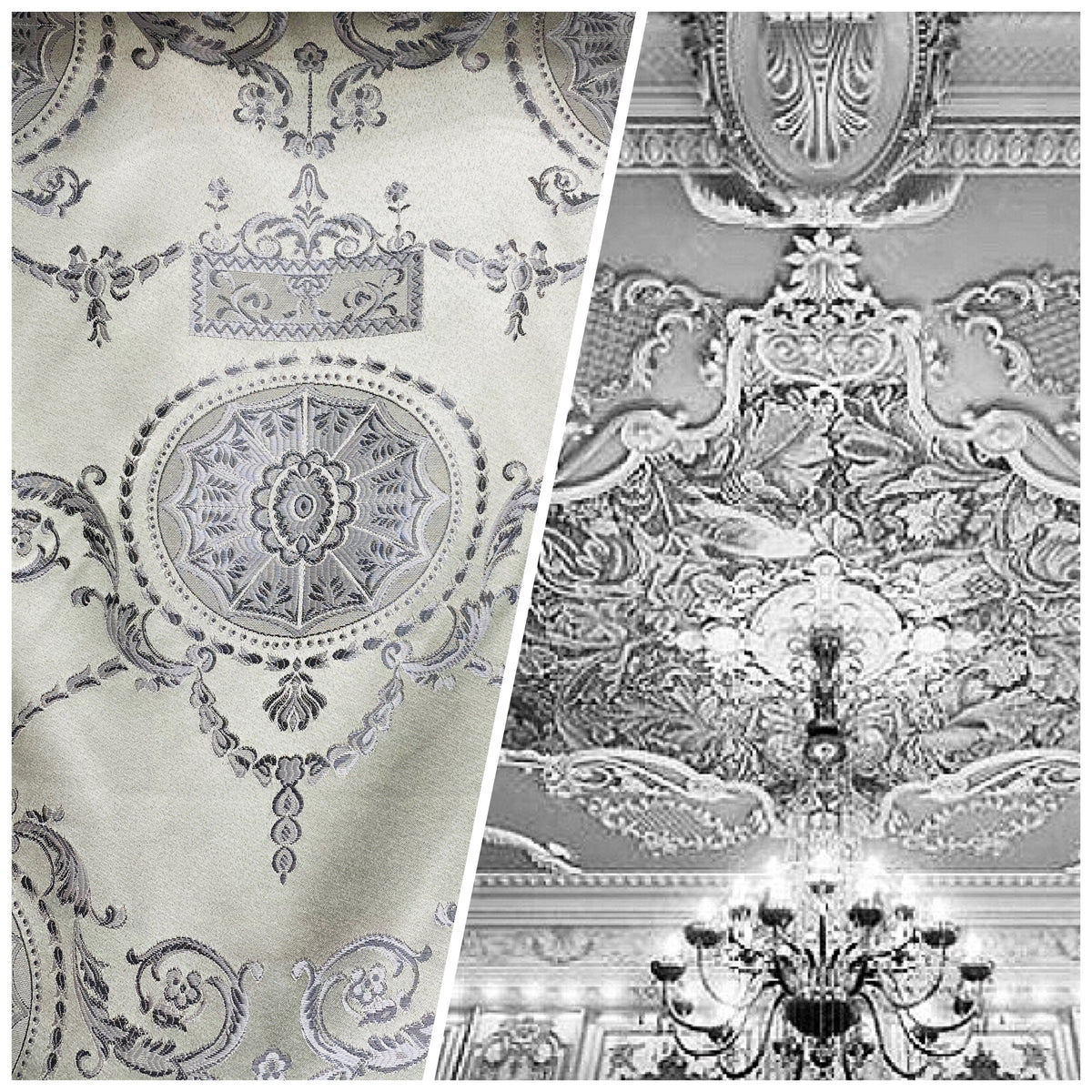 NEW Lord Joffrey Designer Satin Damask Drapery Fabric - Silver Gray - Fancy Styles Fabric Pierre Frey Lee Jofa Brunschwig & Fils