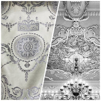 NEW Lord Joffrey Designer Satin Damask Drapery Fabric - Silver Gray - Fancy Styles Fabric Pierre Frey Lee Jofa Brunschwig & Fils