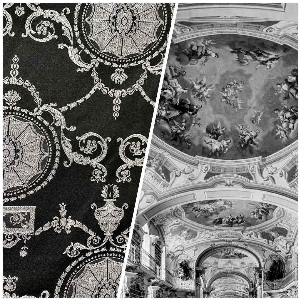NEW Lord Joffrey Designer Satin Damask Drapery Fabric - Black Silver - Fancy Styles Fabric Pierre Frey Lee Jofa Brunschwig & Fils