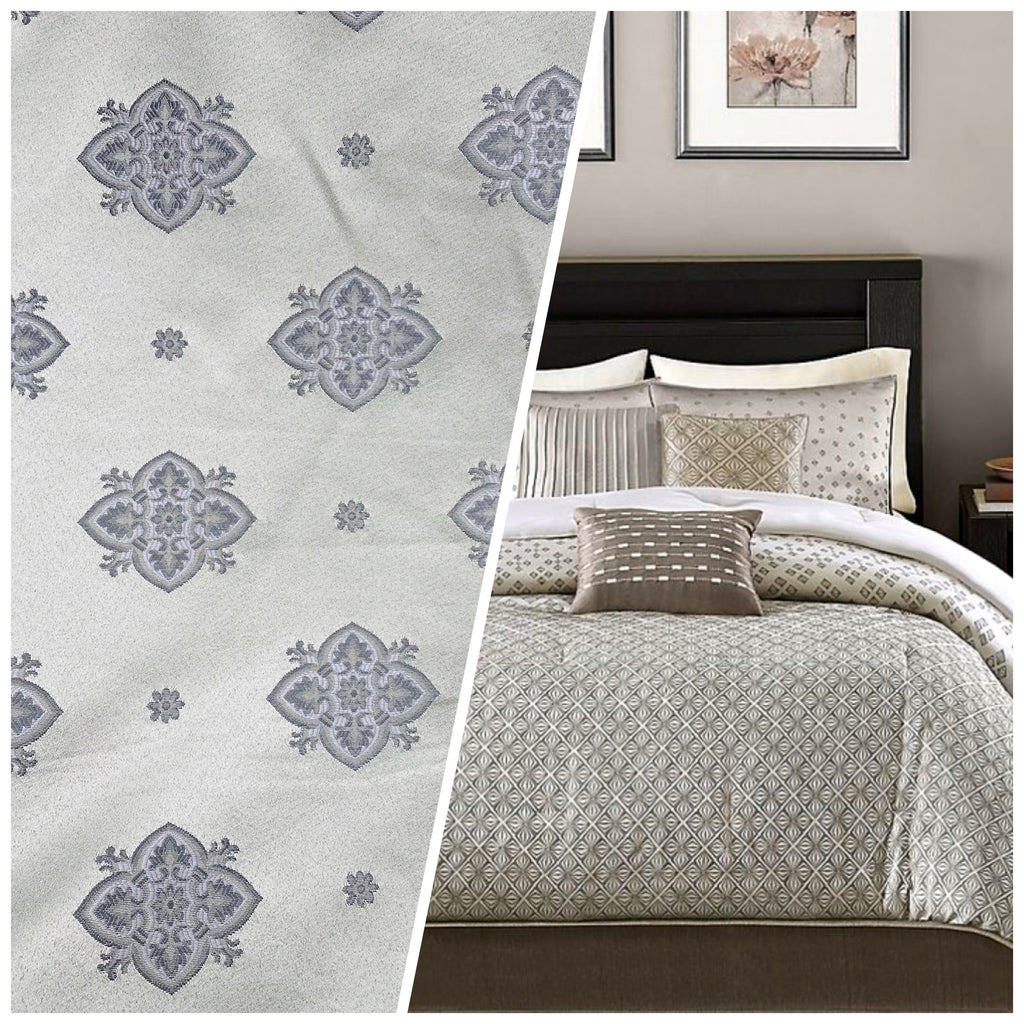 NEW Designer Satin Geometric Floral Drapery Fabric - Silvery Gray - Fancy Styles Fabric Pierre Frey Lee Jofa Brunschwig & Fils