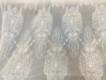 NEW Designer Bridal Embroidered 100% Silk Chiffon with Chandelier Motif in Ivory White - Fancy Styles Fabric Pierre Frey Lee Jofa Brunschwig & Fils