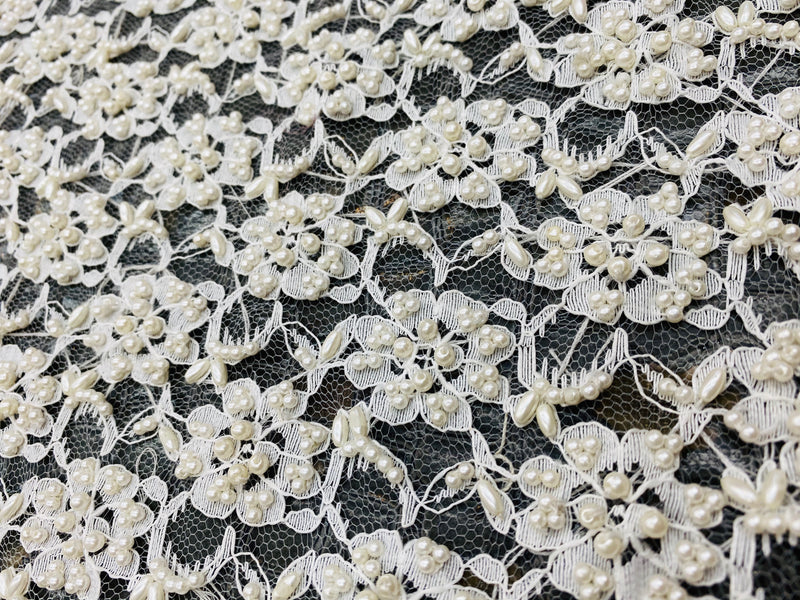 NEW Designer Bridal Beaded Mesh Floral Lace with Pearls Fabric - Fancy Styles Fabric Pierre Frey Lee Jofa Brunschwig & Fils