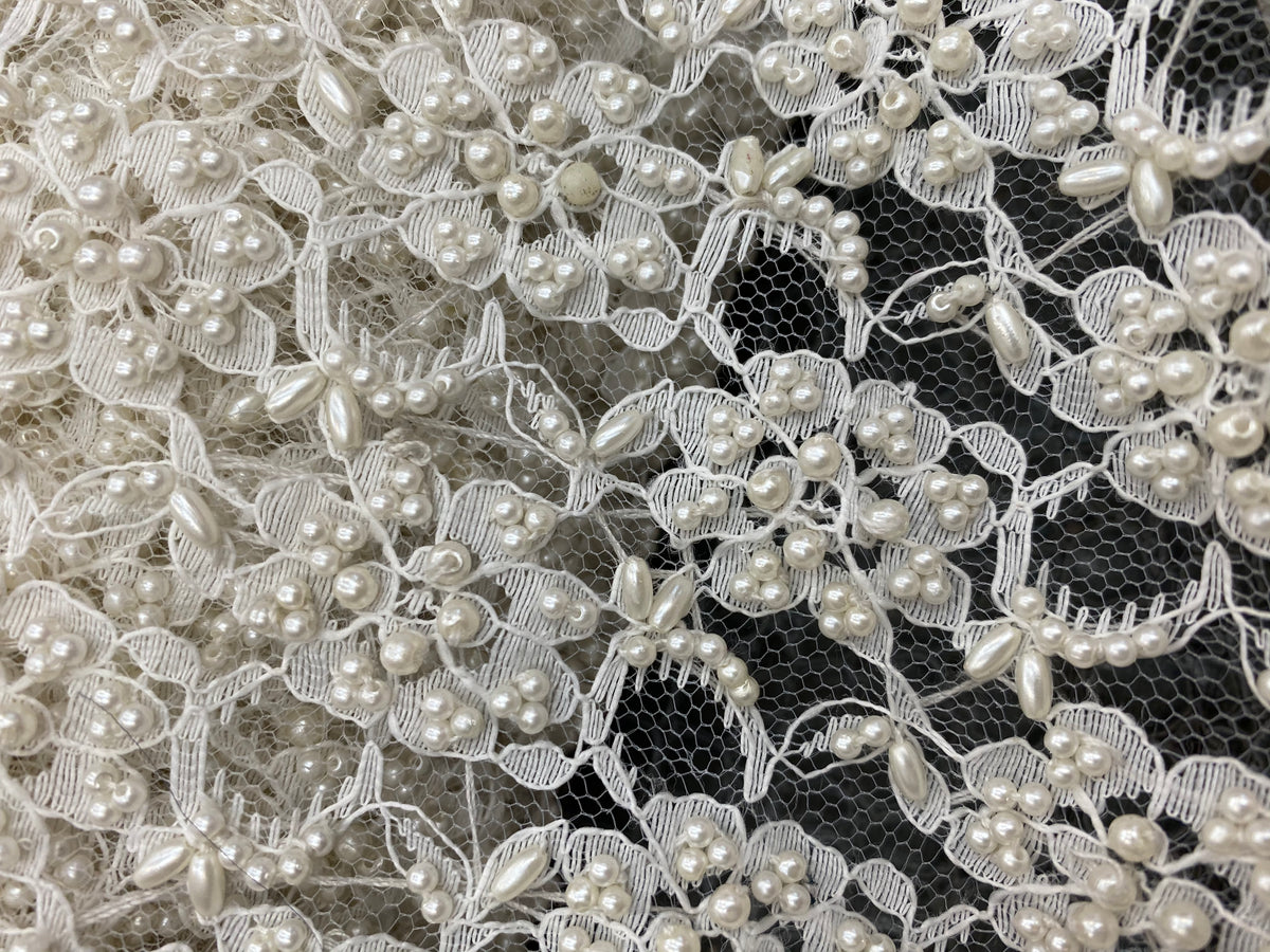 NEW Designer Bridal Beaded Mesh Floral Lace with Pearls Fabric - Fancy Styles Fabric Pierre Frey Lee Jofa Brunschwig & Fils