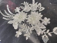 NEW Designer Beaded Mesh Lace Floral Bouquet Scalloped Fabric Ivory White - Fancy Styles Fabric Pierre Frey Lee Jofa Brunschwig & Fils