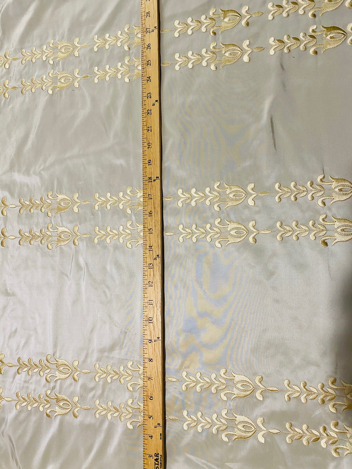 NEW Queen Marguerite Designer 100% Silk Taffeta Champagne Drapery Fabric Gold Embroidered Tulip Stripe - Fancy Styles Fabric Pierre Frey Lee Jofa Brunschwig & Fils