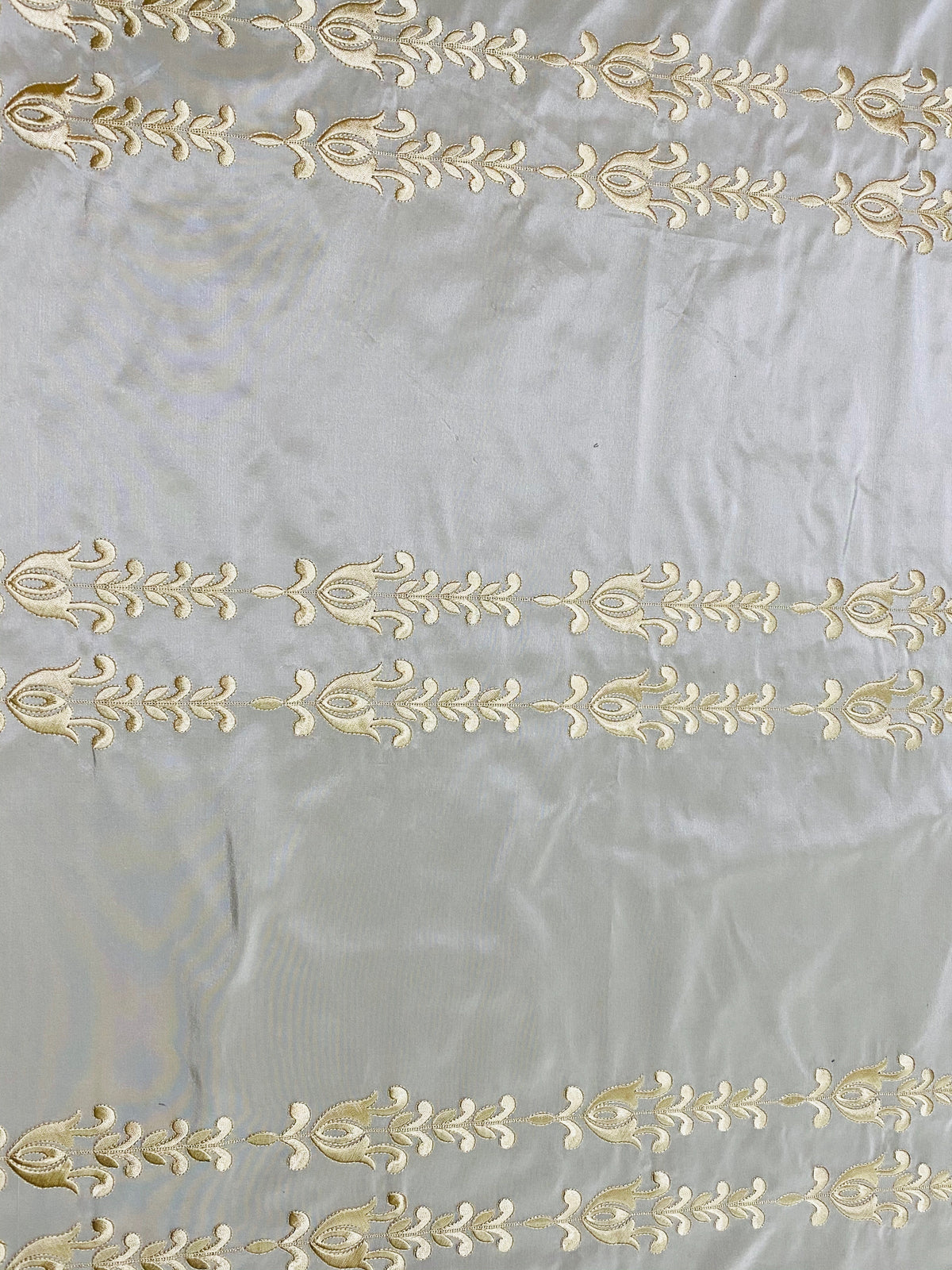 NEW Queen Marguerite Designer 100% Silk Taffeta Champagne Drapery Fabric Gold Embroidered Tulip Stripe - Fancy Styles Fabric Pierre Frey Lee Jofa Brunschwig & Fils