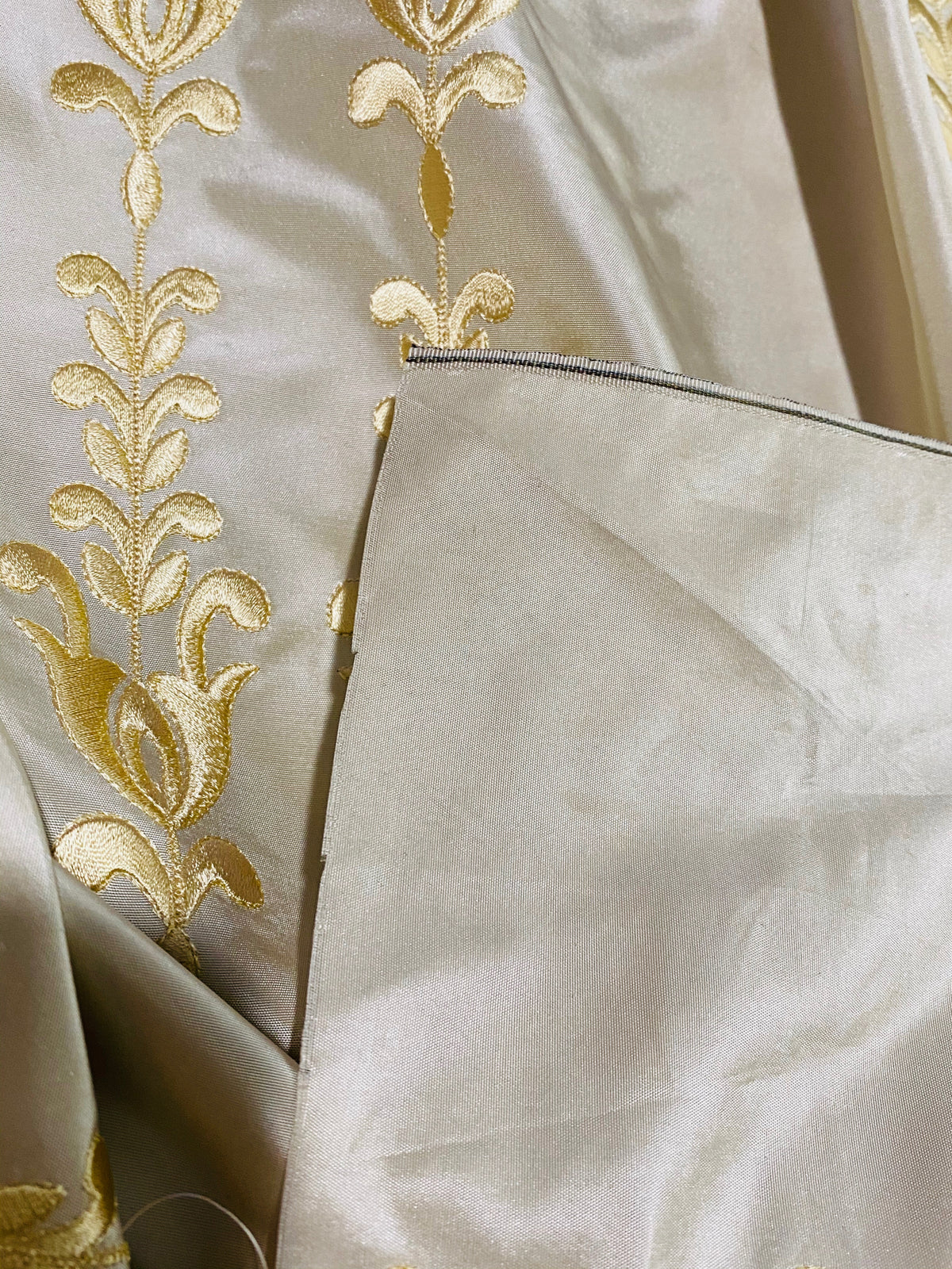 NEW Queen Marguerite Designer 100% Silk Taffeta Champagne Drapery Fabric Gold Embroidered Tulip Stripe - Fancy Styles Fabric Pierre Frey Lee Jofa Brunschwig & Fils