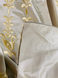 NEW Queen Marguerite Designer 100% Silk Taffeta Champagne Drapery Fabric Gold Embroidered Tulip Stripe - Fancy Styles Fabric Pierre Frey Lee Jofa Brunschwig & Fils