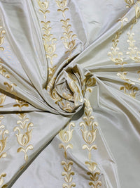 NEW Queen Marguerite Designer 100% Silk Taffeta Champagne Drapery Fabric Gold Embroidered Tulip Stripe - Fancy Styles Fabric Pierre Frey Lee Jofa Brunschwig & Fils