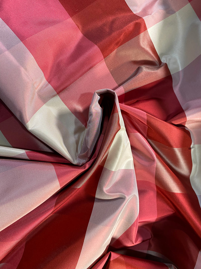 NEW Lady Melissa 100% Silk Taffeta Pink & Red Gingham Check Fabric - Fancy Styles Fabric Pierre Frey Lee Jofa Brunschwig & Fils