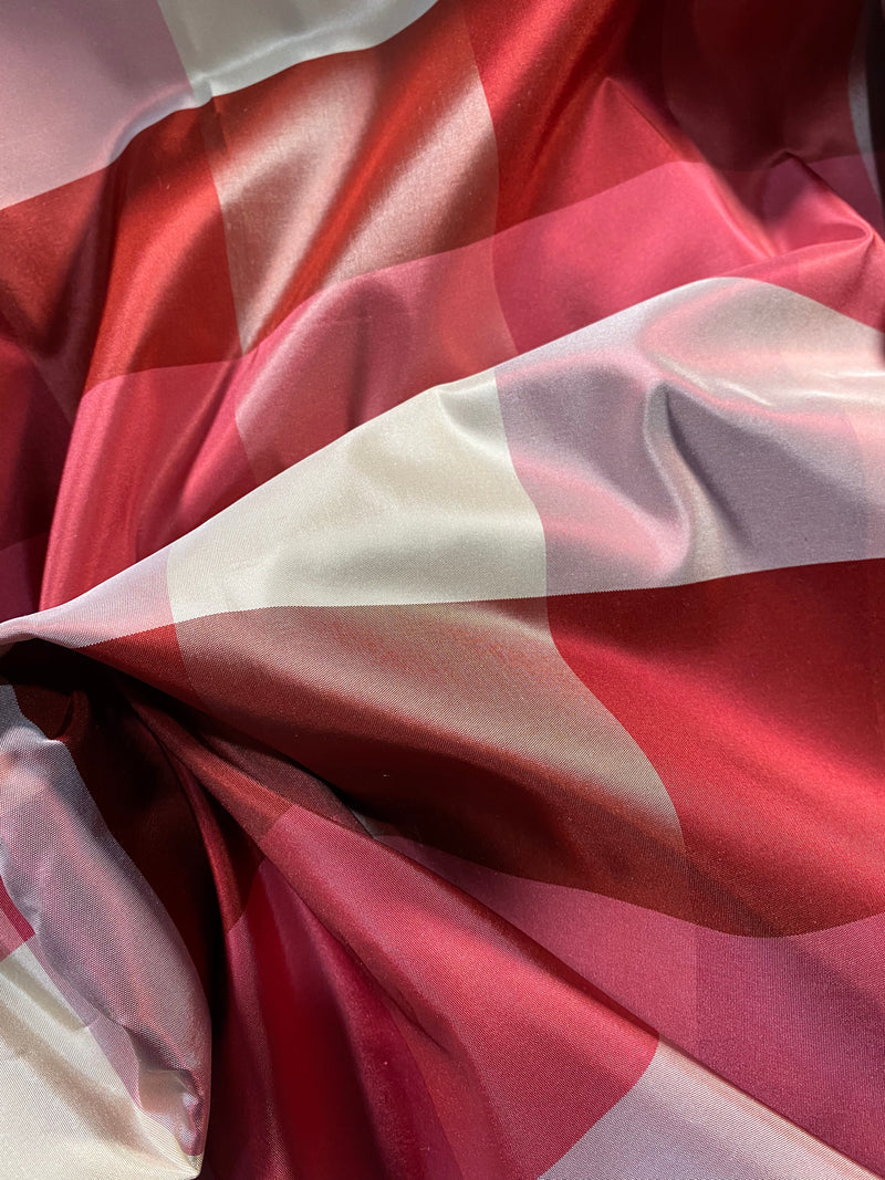 NEW Lady Melissa 100% Silk Taffeta Pink & Red Gingham Check Fabric - Fancy Styles Fabric Pierre Frey Lee Jofa Brunschwig & Fils