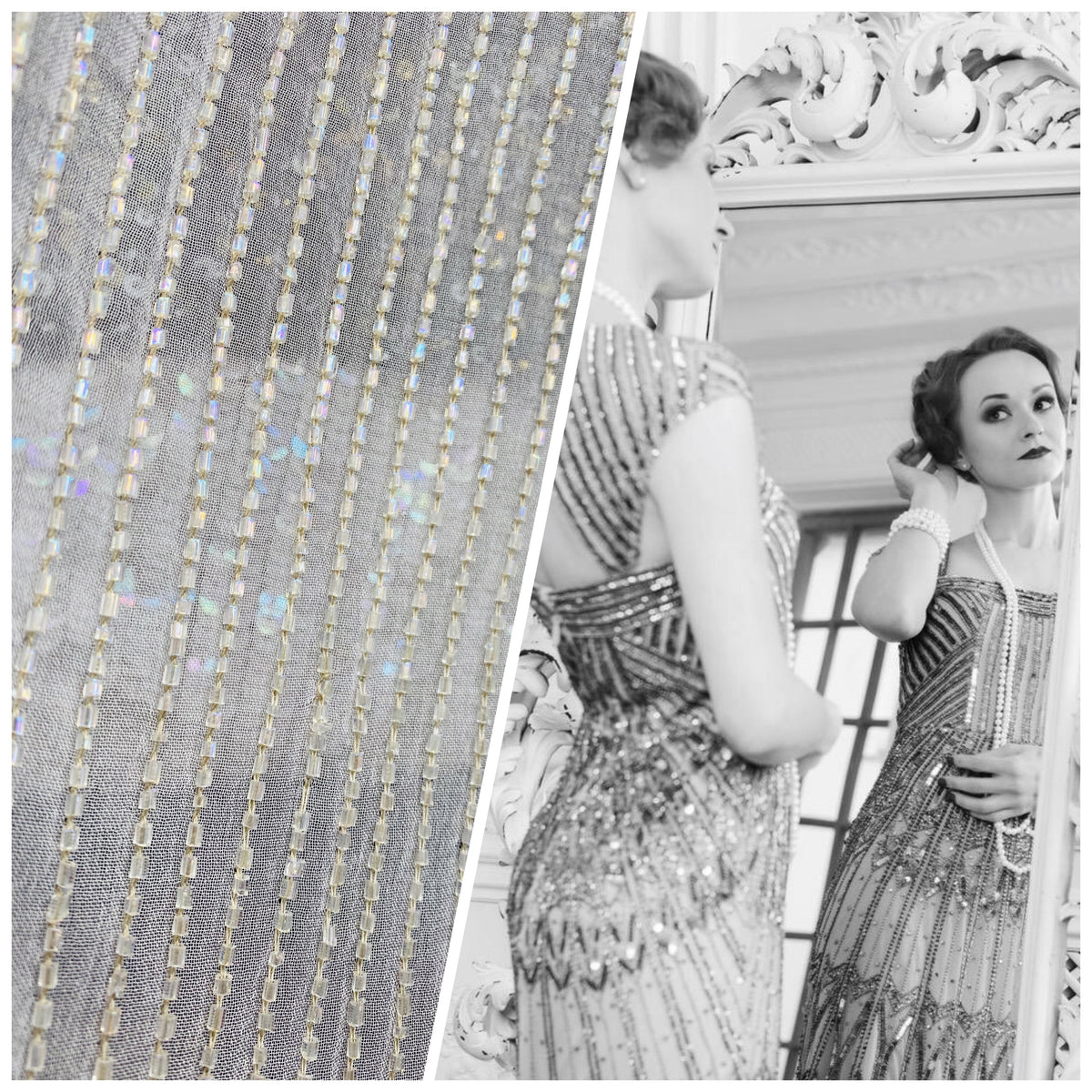 NEW Designer Bridal Striped Beaded 100% Silk Chiffon in Ivory White - Fancy Styles Fabric Pierre Frey Lee Jofa Brunschwig & Fils
