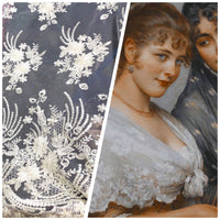 NEW Designer Beaded Mesh Lace Floral Bouquet Scalloped Fabric Ivory White - Fancy Styles Fabric Pierre Frey Lee Jofa Brunschwig & Fils