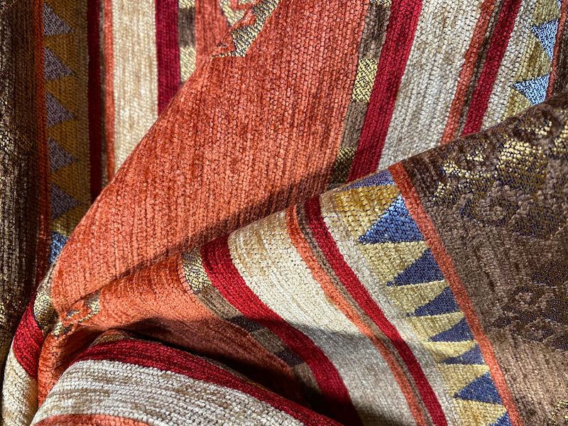 NEW Princess Nahuatl Velvet Chenille Upholstery Fabric in Brick Red & Taupe - Fancy Styles Fabric Pierre Frey Lee Jofa Brunschwig & Fils