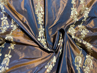 Queen Marguerite Designer 100% Silk Taffeta Drapery Fabric Copper with Blue Iridescence with Gold Tulip Stripe - Fancy Styles Fabric Pierre Frey Lee Jofa Brunschwig & Fils
