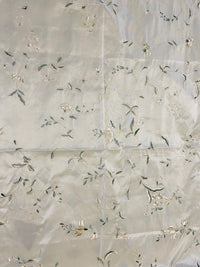 NEW Queen Amaranth Designer 100% Silk Taffeta Cream with Champagne and Green Floral Embroidery - Fancy Styles Fabric Pierre Frey Lee Jofa Brunschwig & Fils