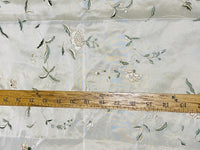 NEW Queen Amaranth Designer 100% Silk Taffeta Cream with Champagne and Green Floral Embroidery - Fancy Styles Fabric Pierre Frey Lee Jofa Brunschwig & Fils