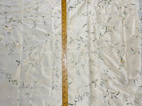 NEW Queen Amaranth Designer 100% Silk Taffeta Cream with Champagne and Green Floral Embroidery - Fancy Styles Fabric Pierre Frey Lee Jofa Brunschwig & Fils