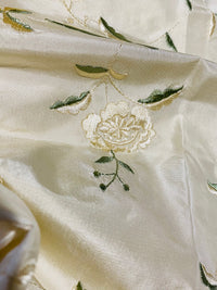 NEW Queen Amaranth Designer 100% Silk Taffeta Cream with Champagne and Green Floral Embroidery - Fancy Styles Fabric Pierre Frey Lee Jofa Brunschwig & Fils