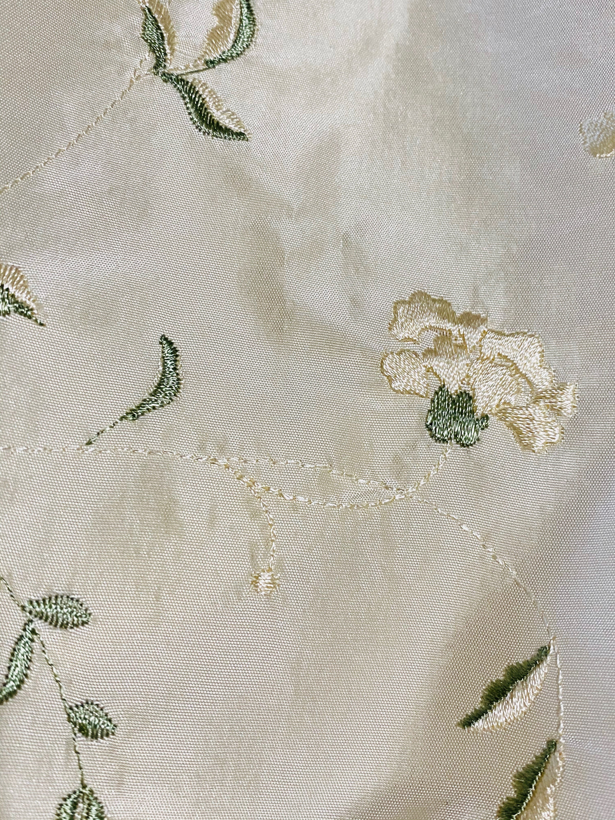NEW Queen Amaranth Designer 100% Silk Taffeta Cream with Champagne and Green Floral Embroidery - Fancy Styles Fabric Pierre Frey Lee Jofa Brunschwig & Fils