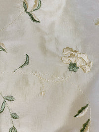 NEW Queen Amaranth Designer 100% Silk Taffeta Cream with Champagne and Green Floral Embroidery - Fancy Styles Fabric Pierre Frey Lee Jofa Brunschwig & Fils