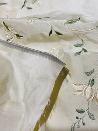 NEW Queen Amaranth Designer 100% Silk Taffeta Cream with Champagne and Green Floral Embroidery - Fancy Styles Fabric Pierre Frey Lee Jofa Brunschwig & Fils