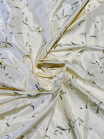 NEW Queen Amaranth Designer 100% Silk Taffeta Cream with Champagne and Green Floral Embroidery - Fancy Styles Fabric Pierre Frey Lee Jofa Brunschwig & Fils