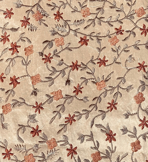 NEW! 1 Yard Remnant : Princess Esme 100% Silk Dupioni Taffeta Embroidered Fabric Floral Penny Copper - Fancy Styles Fabric Pierre Frey Lee Jofa Brunschwig & Fils