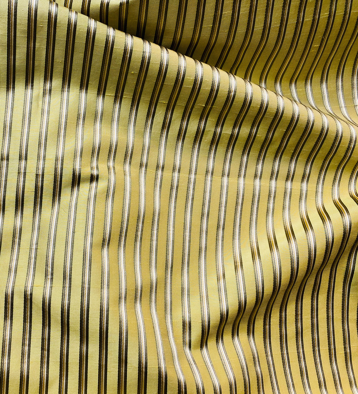 NEW Princess Kinsley Designer Pinstripe Satin Ribbon Striped Silk Dupioni - Yellow, Khaki, & Green - Fancy Styles Fabric Pierre Frey Lee Jofa Brunschwig & Fils