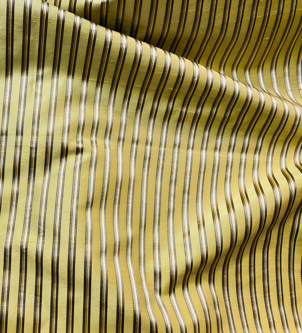 NEW Princess Kinsley Designer Pinstripe Satin Ribbon Striped Silk Dupioni - Yellow, Khaki, & Green - Fancy Styles Fabric Pierre Frey Lee Jofa Brunschwig & Fils