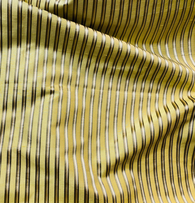 NEW Princess Kinsley Designer Pinstripe Satin Ribbon Striped Silk Dupioni - Yellow, Khaki, & Green - Fancy Styles Fabric Pierre Frey Lee Jofa Brunschwig & Fils