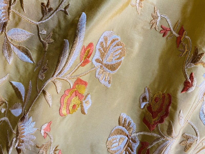 NEW Lady Augusta Designer 100% Silk Taffeta Embroidery Fabric - Antique Yellow Gold Floral - Fancy Styles Fabric Pierre Frey Lee Jofa Brunschwig & Fils