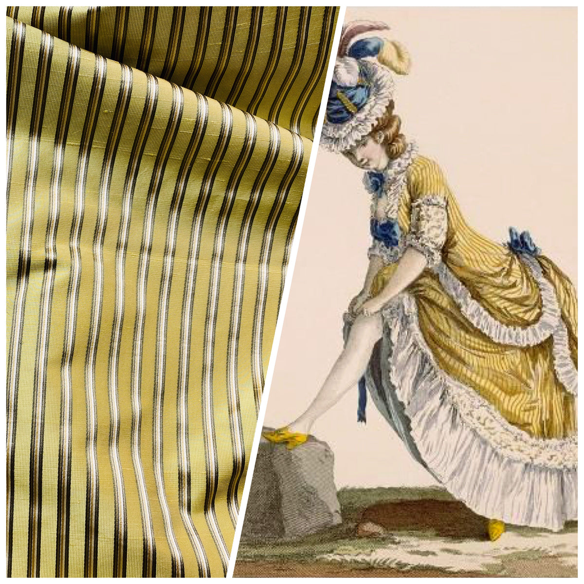 NEW Princess Kinsley Designer Pinstripe Satin Ribbon Striped Silk Dupioni - Yellow, Khaki, & Green - Fancy Styles Fabric Pierre Frey Lee Jofa Brunschwig & Fils