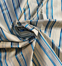 NEW Miss Charlotte 100% Silk Dupioni Fabric - Cream White with Jewel Blue Stripes - Fancy Styles Fabric Pierre Frey Lee Jofa Brunschwig & Fils
