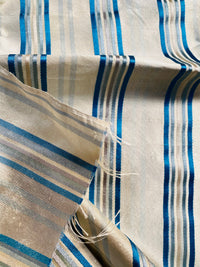 NEW Miss Charlotte 100% Silk Dupioni Fabric - Cream White with Jewel Blue Stripes - Fancy Styles Fabric Pierre Frey Lee Jofa Brunschwig & Fils
