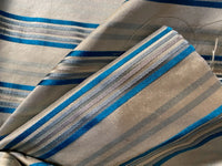 NEW Miss Charlotte 100% Silk Dupioni Fabric - Cream White with Jewel Blue Stripes - Fancy Styles Fabric Pierre Frey Lee Jofa Brunschwig & Fils