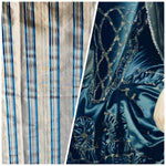 NEW Miss Charlotte 100% Silk Dupioni Fabric - Cream White with Jewel Blue Stripes - Fancy Styles Fabric Pierre Frey Lee Jofa Brunschwig & Fils