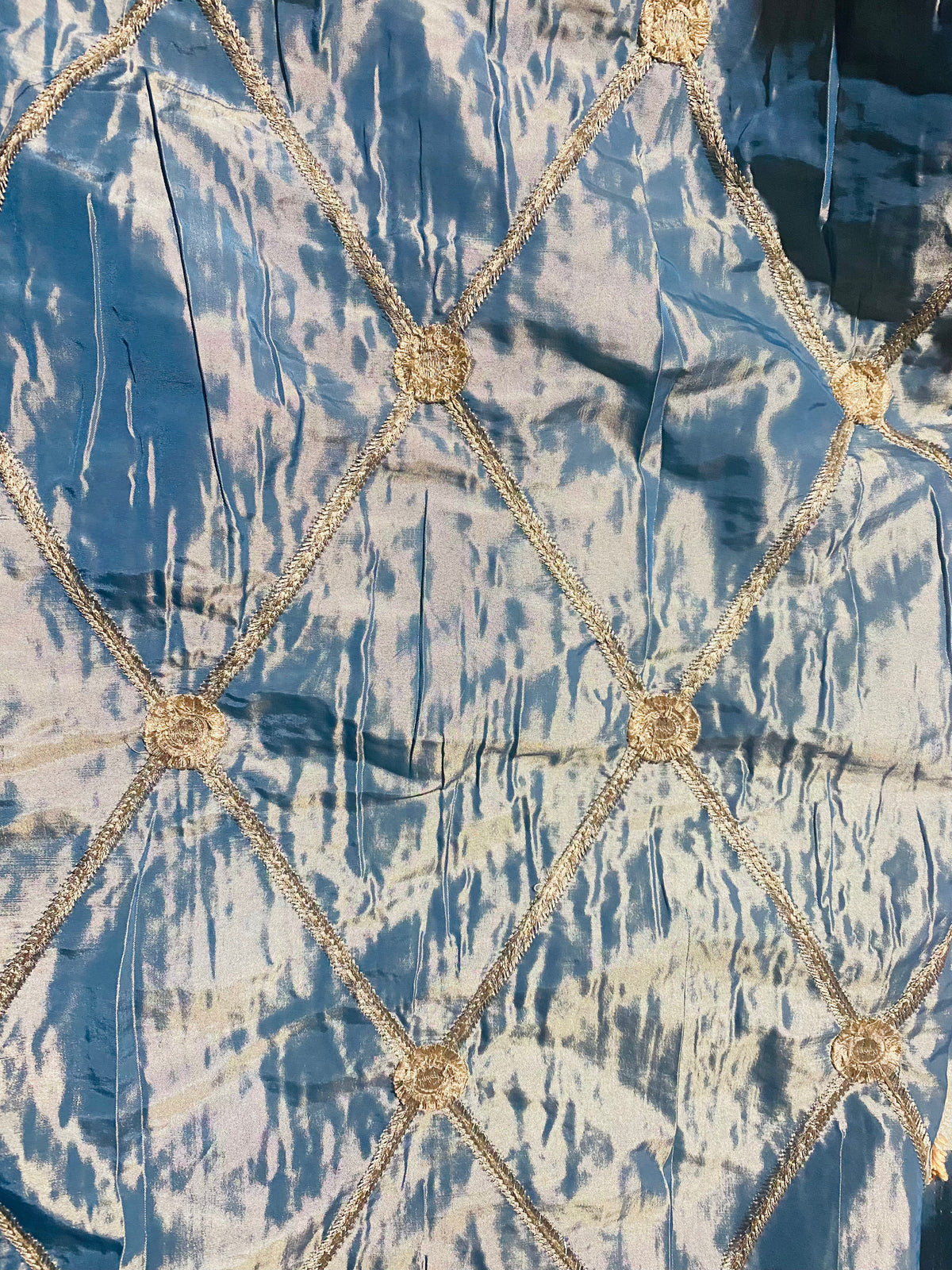 NEW Duke Bernard Blue with Gold iridescence Faux Silk Embroidered Diamond and Medallion Fabric - Fancy Styles Fabric Pierre Frey Lee Jofa Brunschwig & Fils