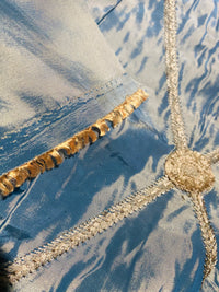 NEW Duke Bernard Blue with Gold iridescence Faux Silk Embroidered Diamond and Medallion Fabric - Fancy Styles Fabric Pierre Frey Lee Jofa Brunschwig & Fils