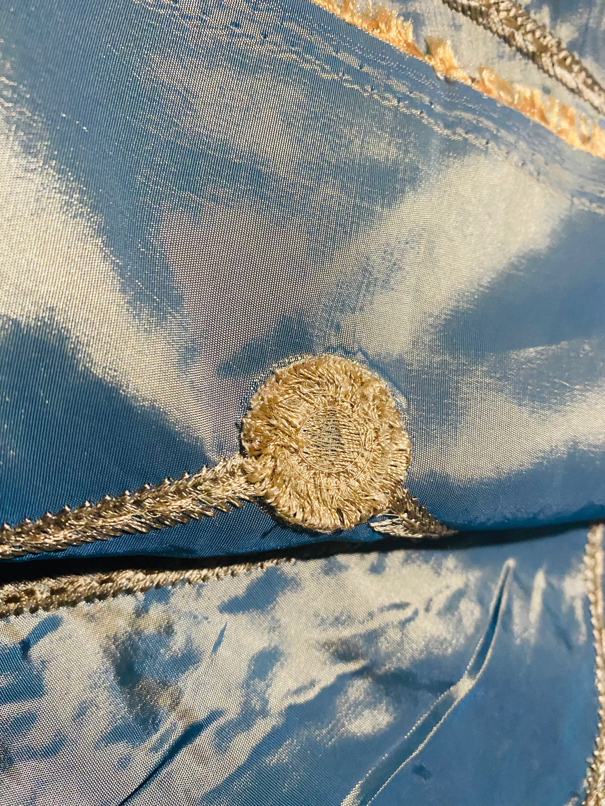 NEW Duke Bernard Blue with Gold iridescence Faux Silk Embroidered Diamond and Medallion Fabric - Fancy Styles Fabric Pierre Frey Lee Jofa Brunschwig & Fils