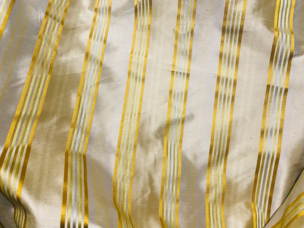 NEW Miss Charlotte 100% Silk Dupioni Fabric - Cream White with Yellow Stripes - Fancy Styles Fabric Pierre Frey Lee Jofa Brunschwig & Fils