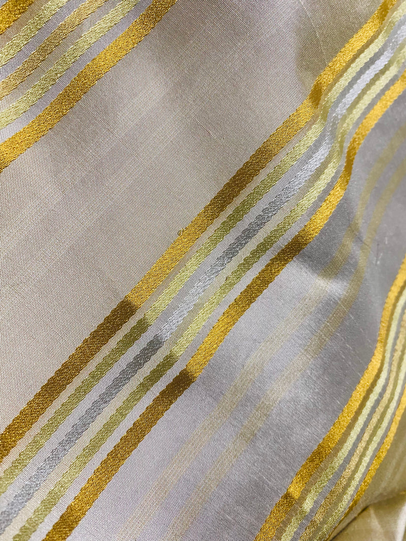 NEW Miss Charlotte 100% Silk Dupioni Fabric - Cream White with Yellow Stripes