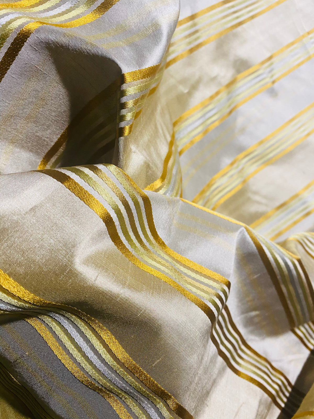 NEW Miss Charlotte 100% Silk Dupioni Fabric - Cream White with Yellow Stripes - Fancy Styles Fabric Pierre Frey Lee Jofa Brunschwig & Fils