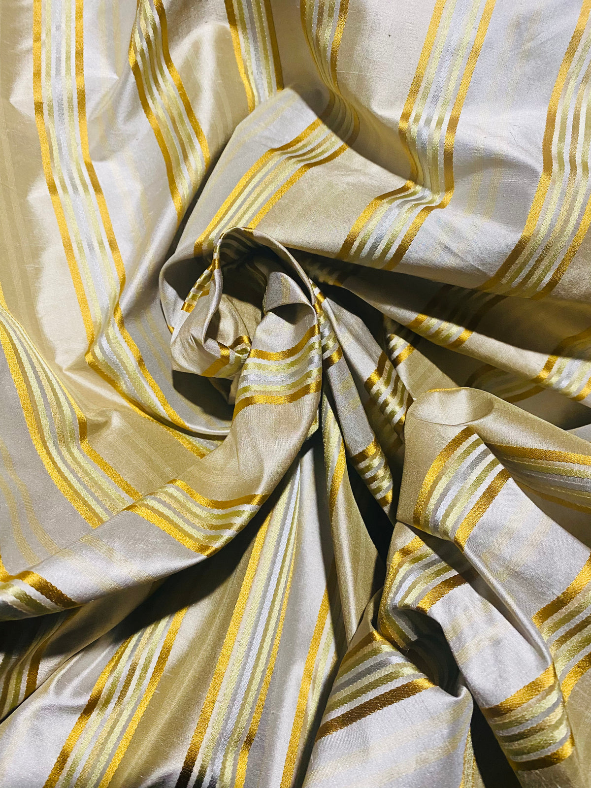 NEW Miss Charlotte 100% Silk Dupioni Fabric - Cream White with Yellow Stripes - Fancy Styles Fabric Pierre Frey Lee Jofa Brunschwig & Fils