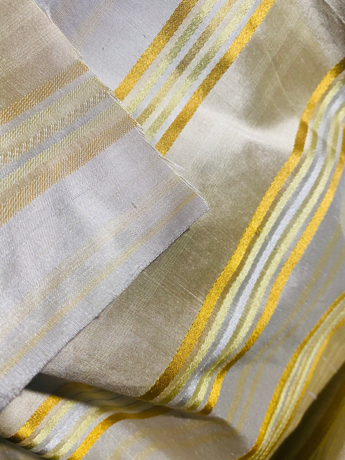 NEW Miss Charlotte 100% Silk Dupioni Fabric - Cream White with Yellow Stripes - Fancy Styles Fabric Pierre Frey Lee Jofa Brunschwig & Fils