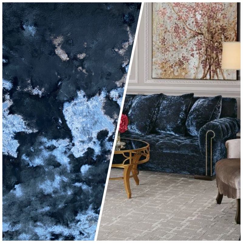 NEW Designer Made in Belgium Crushed Upholstery Velvet Fabric - Navy Blue - Fancy Styles Fabric Pierre Frey Lee Jofa Brunschwig & Fils
