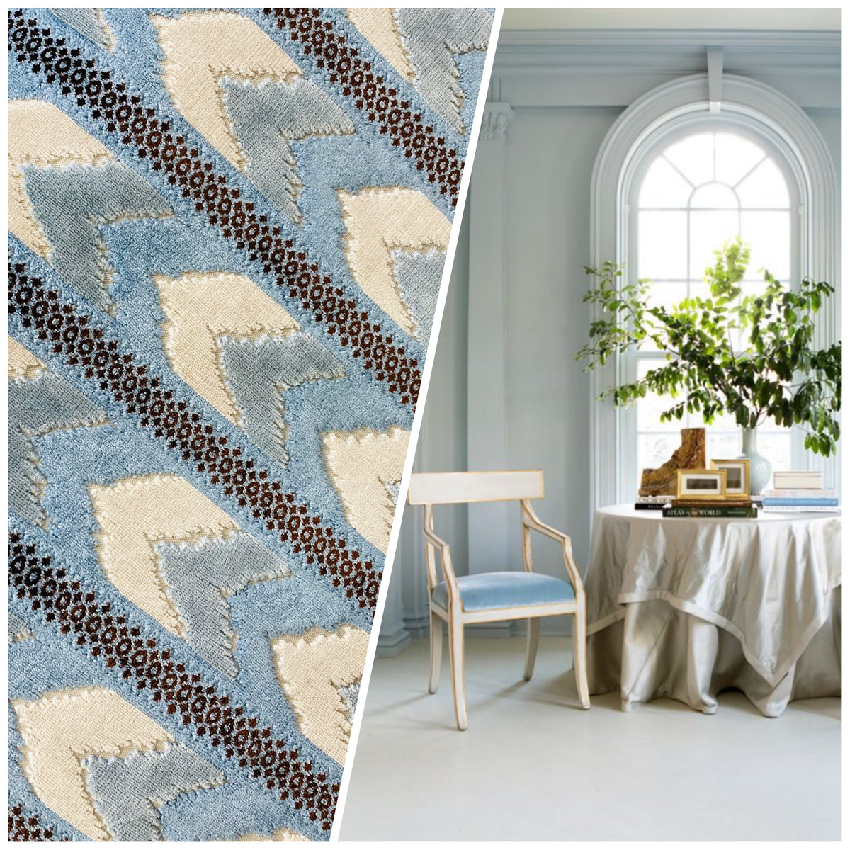NEW Designer Heavyweight Striped Chevron Upholstery Fabric - Light Blue - Fancy Styles Fabric Pierre Frey Lee Jofa Brunschwig & Fils